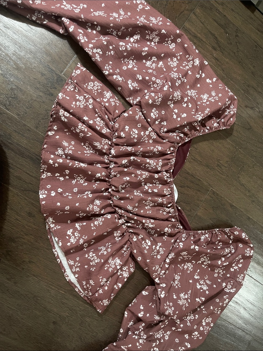 Altar'd State Mauve Brown Floral Ruched Peplum Blouse - Picture 7 of 10